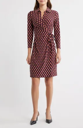 Anne Klein Geo Print Knit Wrap Dress in Rust Multi at Nordstrom, Size Xx-Small