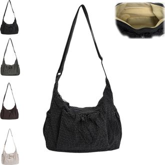 Generic Korean Style Plaid Casual Shoulder Bag,Womens Korean-Style Plaid Nylon Shoulder Bag,Large Capacity Stylish Plaid Tote Bag,Cotton Quilted Fabric with A