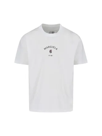 Maison Margiela White Cotton T-Shirt with Contrasting Logo Detail