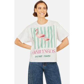 Yumi Retro Flamingo Cotton T-Shirt in White at Nordstrom, Size Medium