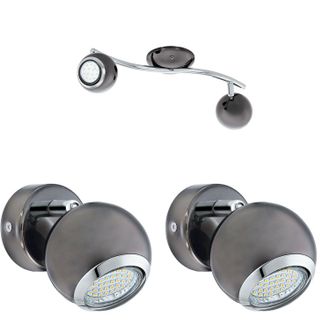Loops Twin Ceiling Spot Light & 2x Matching Wall Lights Black Nickel Chrome Adjustable in Metallics