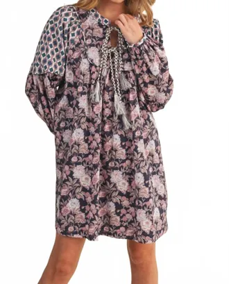 Merci Floral Swing Mini Dress In Eggplant