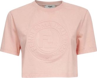 Fendi Pink Stamp 1925 T-shirt met reli&euml;f - Dames - T-shirts - Roze - S - Katoen - Tops