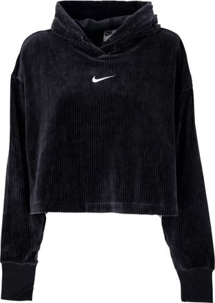 Nike Velvet Cropped Hoodie - Dames - Sportshirts - Zwart - L - Katoen - Fitness