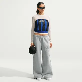 Nike Womens Studio Fleece Medium Weight Mid-Rise Wide-Leg Pants in Grey | IU1156-063