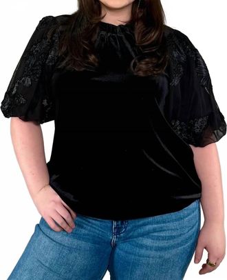 THML Clothing Textured Puff Sleeves Blouse In Black