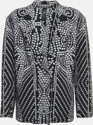 Norma Kamali Black Printed Lycra Single Breasted Straight Fit Jacket
