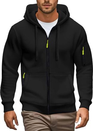 Generic Mens Zip Up Hoodies Smart Casual Solid Colour Hooded Sweatshirt Long Sleeve Full Zipper Hoody Pullover Tops with Pockets & Drawstring Plain Comfortabl