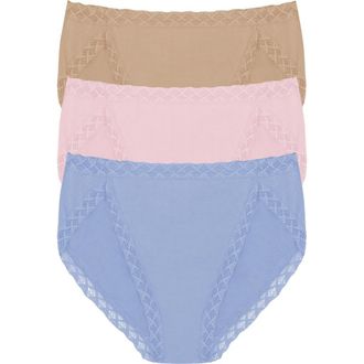 Natori Bliss Cotton French Cut Brief 3-Pack in Buff/pink Velvet/blue Dream at Nordstrom, Size Xx-Large