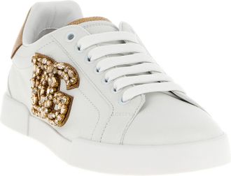 Dolce & Gabbana Womens Gold Calfskin Low Top Sneakers