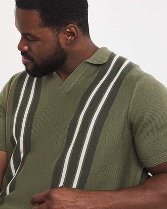 Jacamo Stripe Open Neck Knitted Polo