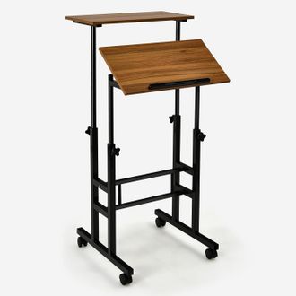 Costway Costway Escritorio Con Ruedas Mesa De Trabajo Movible Carro Para Trabajar Sentados O De Pie (nuez)