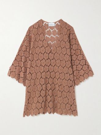 Miguelina Caftano In Pizzo Guipure Di Cotone Gianina - Marrone