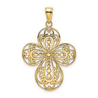 Diamond2Deal 14k Yellow Gold Cut-Out with Rounded Tips Filigree Cross Charm Pendant
