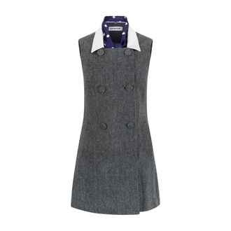 Self Portrait Herringbone Collared Mini Dress - female - Self Portrait - Short Dresses - Gray - M - Dresses