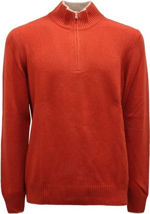 Gran Sasso Half Zip Wollen Trui - Heren - Ronde hals truien - Oranje - 2XL - Wol - Truien & Vesten