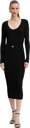 Twinset Ribbed Belt-Fastening Dress - Dames - Casual kleedjes - Zwart - XS - Leer - Kleedjes