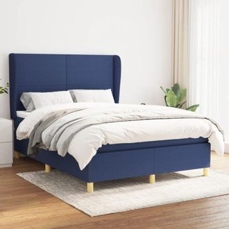 vidaXL Cama Box Spring Con Colch&oacute;n Tela Azul 140x190 Cm Vidaxl