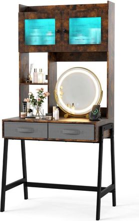 Costway Makeup Table with Adjustable Light Mirror USB Charging Station Storage Brown