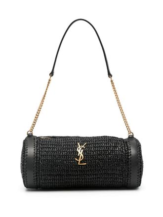 Saint Laurent small Sade raffia shoulder bag - Black