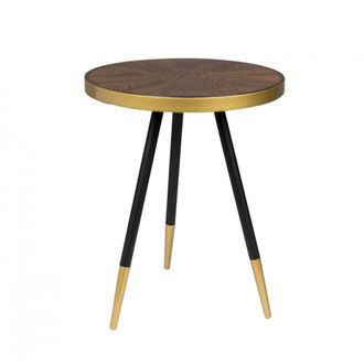 White Label Mesa de centro redonda de fresno y acero dorado