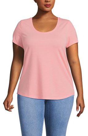 Lands End Plus Size Short Sleeve Lightweight Jersey Scoop Neck T-shirt in Sunset Coral Pink Thin Stripe at Nordstrom, Size 1X