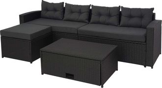 Hhg Hhg - Juego De Polirrat&aacute;n 080, Juego De Balc&oacute;n/jard&iacute;n/sal&oacute;n Sof&aacute;, Compartimento, Negro, Cojines Gris Oscuro