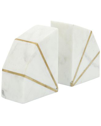 Sagebrook Home Set Of 2 Marble 4In Accent Bookends With Gold Inlays
