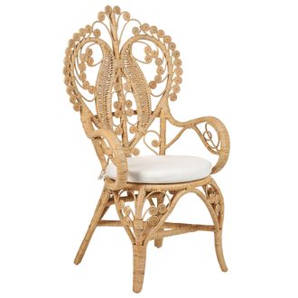Beliani Beliani - Silla Pavo Real Comedor De Jard&iacute;n Boho Rat&aacute;n Interior Poli&eacute;ster Asiento Coj&iacute;n Beige Carrara