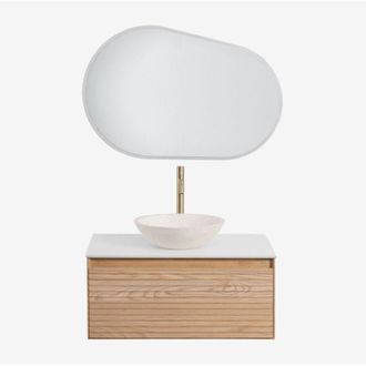 Sklum Conjunto De Mueble De Ba&ntilde;o Suspendido 80x50 Cm En Madera De Fresno Tedrik Sklum