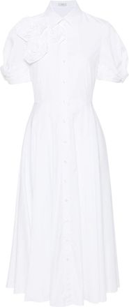 Erdem rose-appliqué midi shirt dress - women - Cotton - 10 - White