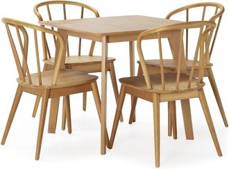 HOMN Juego de mesa 80x80 cm y 4 sillas de comedor color roble