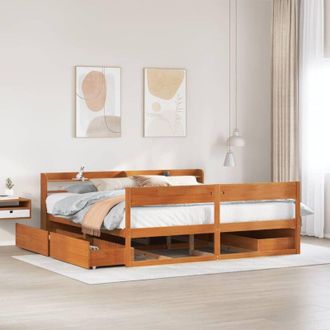 vidaXL Vidaxl - Cama Sin Colch&oacute;n Madera Maciza De Pino Marr&oacute;n Cera 180x200 Cm