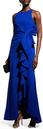 Badgley Mischka Sleeveless Ruffled Gown w/ Bow