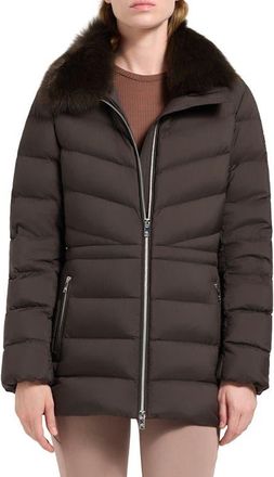 Moose Knuckles Belle Cote Genuine Shearling Collar Water Repellent 800 Fill Power Down Puffer Jacket in Espresso at Nordstrom, Size X-Large