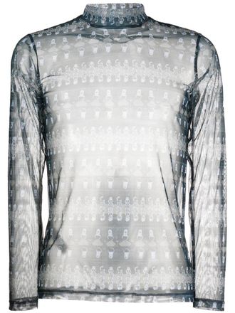 Roberto Cavalli semi-sheer graphic print shirt - Blue