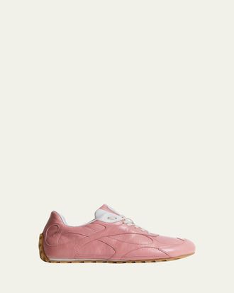 Bottega Veneta Mens Crinkle Leather Intreccio-Sole Low-Top Sneakers