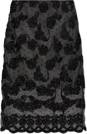 Rotate Rok met bloemenmotief - Dames - Midirokken - Zwart - M - Polyester - Rokken
