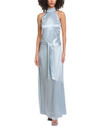 Toccin Jocelyn Tie- Front Silky Satin Maxi Dress