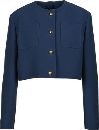Prada Wol Zijde Tricotina Knoop Gevoerd Jas - Dames - Zomerjassen - Blauw - L - Wol - Jassen