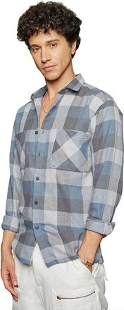 Campus Sutra Mens Icy Blue & Ash Grey Checkered Utility Shacket