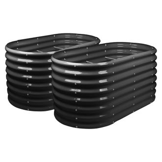 Harbour Housewares Raised Garden Beds - 2x Rounded Bottomless Galvanised Steel Planter 120 x 60 x 60cm in Black | Size: 120 x 60 x 60 cm