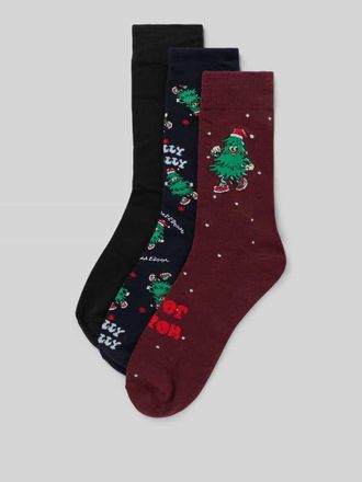 Jack & Jones Jack & Jones Socken mit Motiv-Stitching Modell Jolly im 3er-Pack in Bordeaux, Gr&ouml;&szlig;e 1