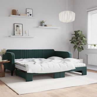 vidaXL Sof&aacute; Cama Nido Con Colch&oacute;n Terciopelo Verde Oscuro 100x200 Cm Vidaxl