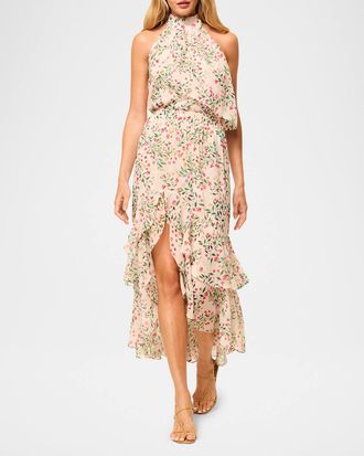 Misa Seva Asymmetric Chiffon Midi Skirt