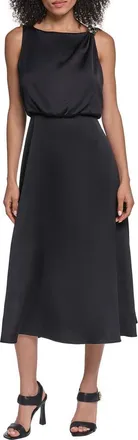 Karl Lagerfeld Satin Face Crepe Midi Dress in Black at Nordstrom, Size 16