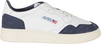 Autry White Blue Medalist Low Suede Inserts Leather Sneakers