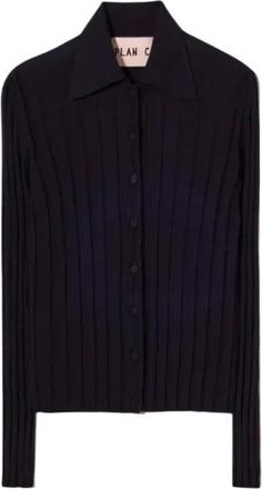 Plan C Cardigan in Lana Merino a Costine - - Knitwear - Donna - Blu - S