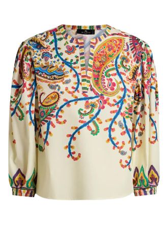 Etro floral paisley-print cotton top - Neutrals