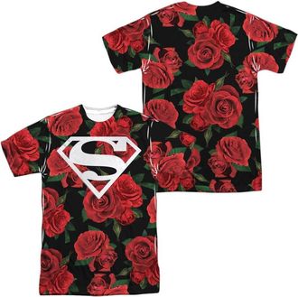 Gildan Superman Super Floral (Front/Back Print) Short Sleeve Adult Poly Crew Tee / T-Shirt